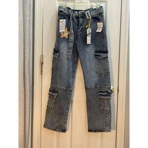 Celebrity Ace The Skater Cargo Jeans Womens Size 9 / 29 Blue Denim‎ Wide Leg New